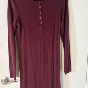 Long Sleeve Henley Dress in Deep Burgundy